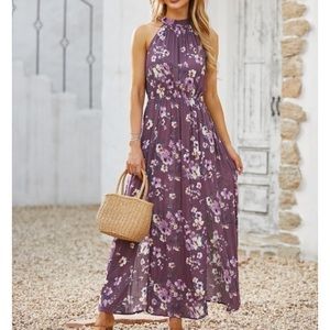 Halter sleeveless floral maxi dress